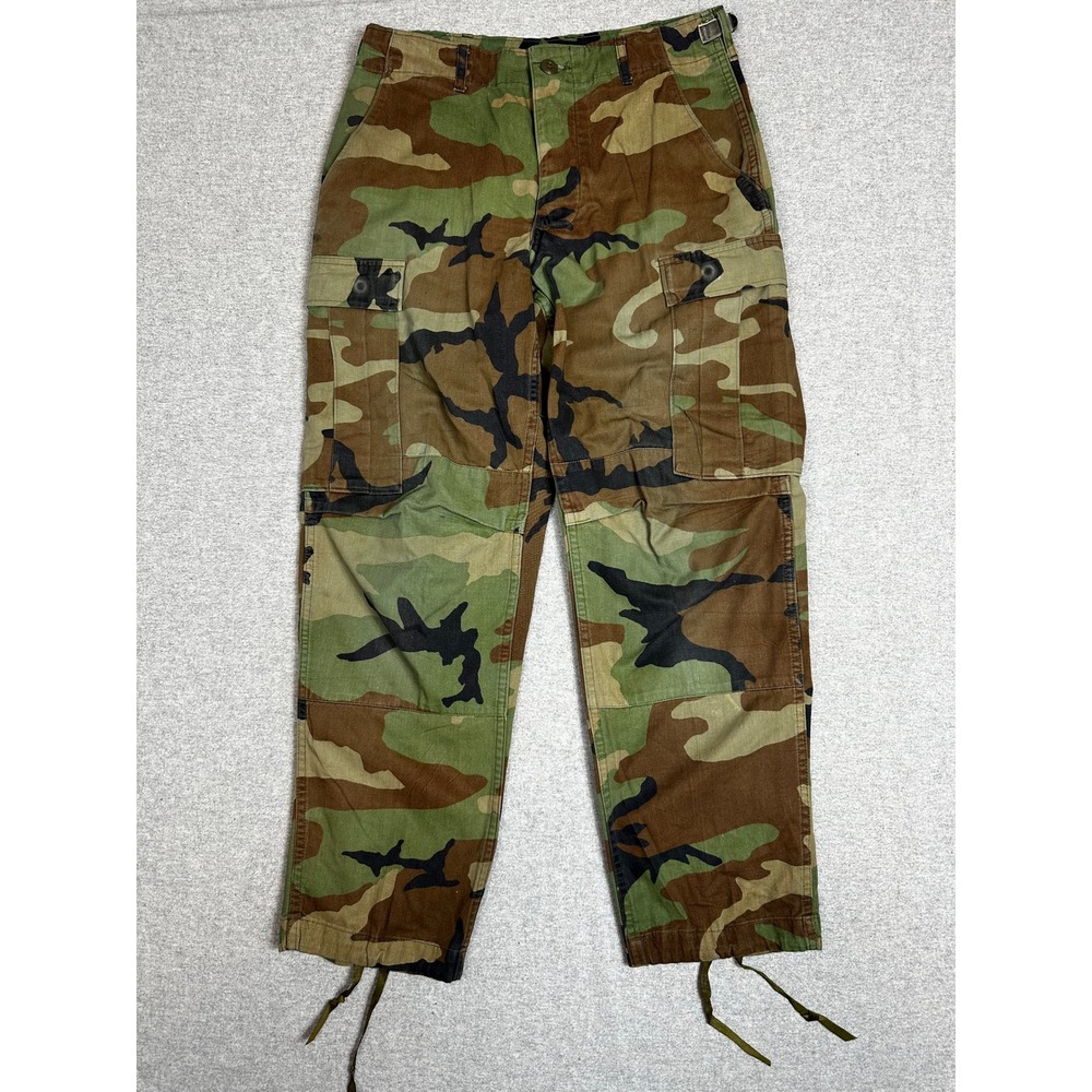 Military Cargo Pants Mens 30x28 Green Camo Woodland BDU Utility Trousers